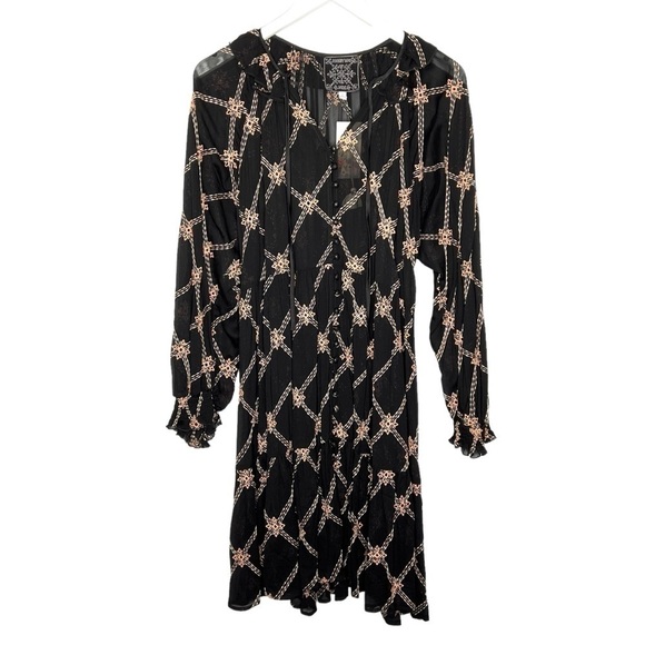Johnny Was Jackie Mini Dress Black Plaid Eyelet Size S NEW NO SLIP - Picture 1 of 11